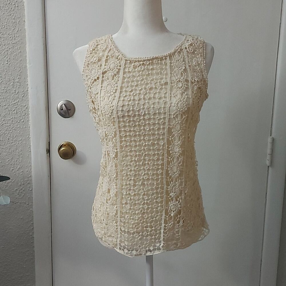 Adiva Crochet Cream Overlay Tank Top S Cottagecore Festival Hippie Grandmacore